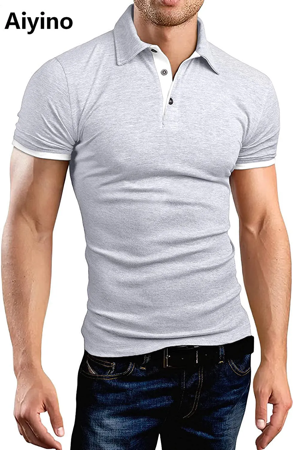 Aiyino Men's Short Sleeve Polo Shirts Casual Slim Fit Basic Designed Cotton Shirts