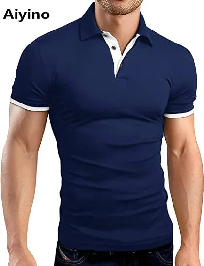 Aiyino Men's Short Sleeve Polo Shirts Casual Slim Fit Basic Designed Cotton Shirts