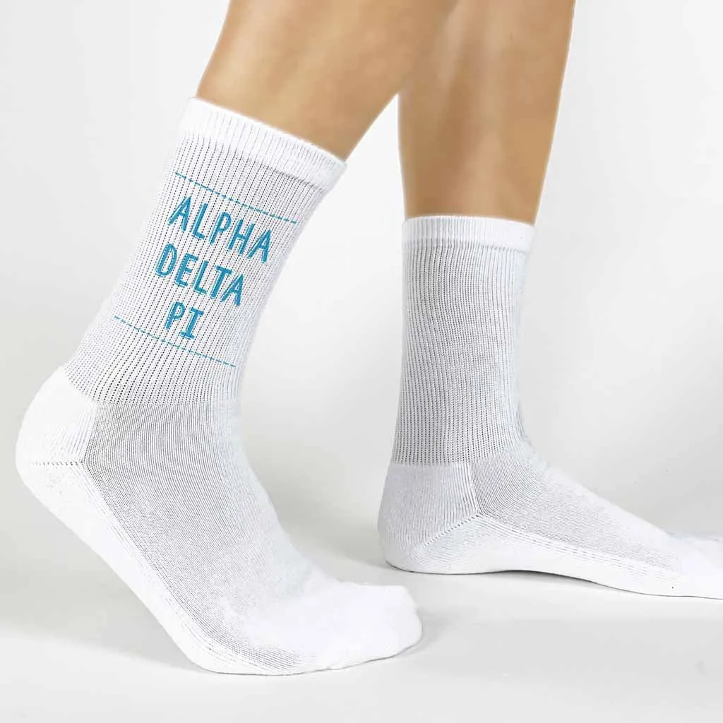 Alpha Delta Pi Crew Socks with Name in Sorority Colors