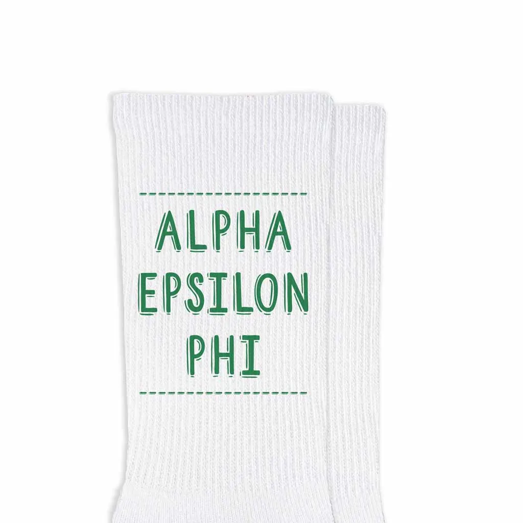 Alpha Epsilon Phi Crew Socks with Name in Sorority Colors