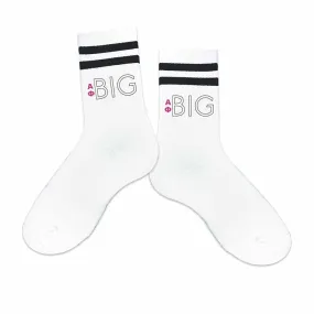 Alpha Phi Sorority Socks for your Big and Little with Greek Letters on Striped Cotton Crew Socks