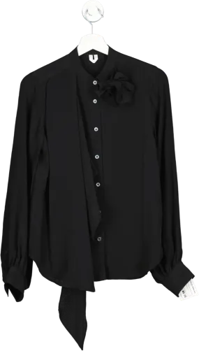 Arket Black Flower Trimmed Silk Blouse UK 8