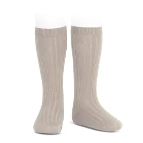 Basic rib knee high socks STONE