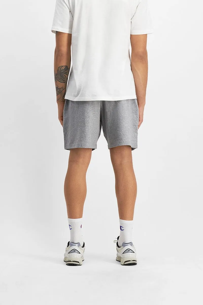 CHAMPION MEN'S SCRIPT GREY OXFORD HEATHER JERSEY SHORTS