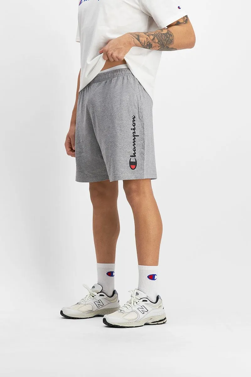 CHAMPION MEN'S SCRIPT GREY OXFORD HEATHER JERSEY SHORTS