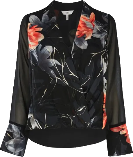 Coast Black Floral Chiffon Layered Wrap Blouse BNWT UK 14