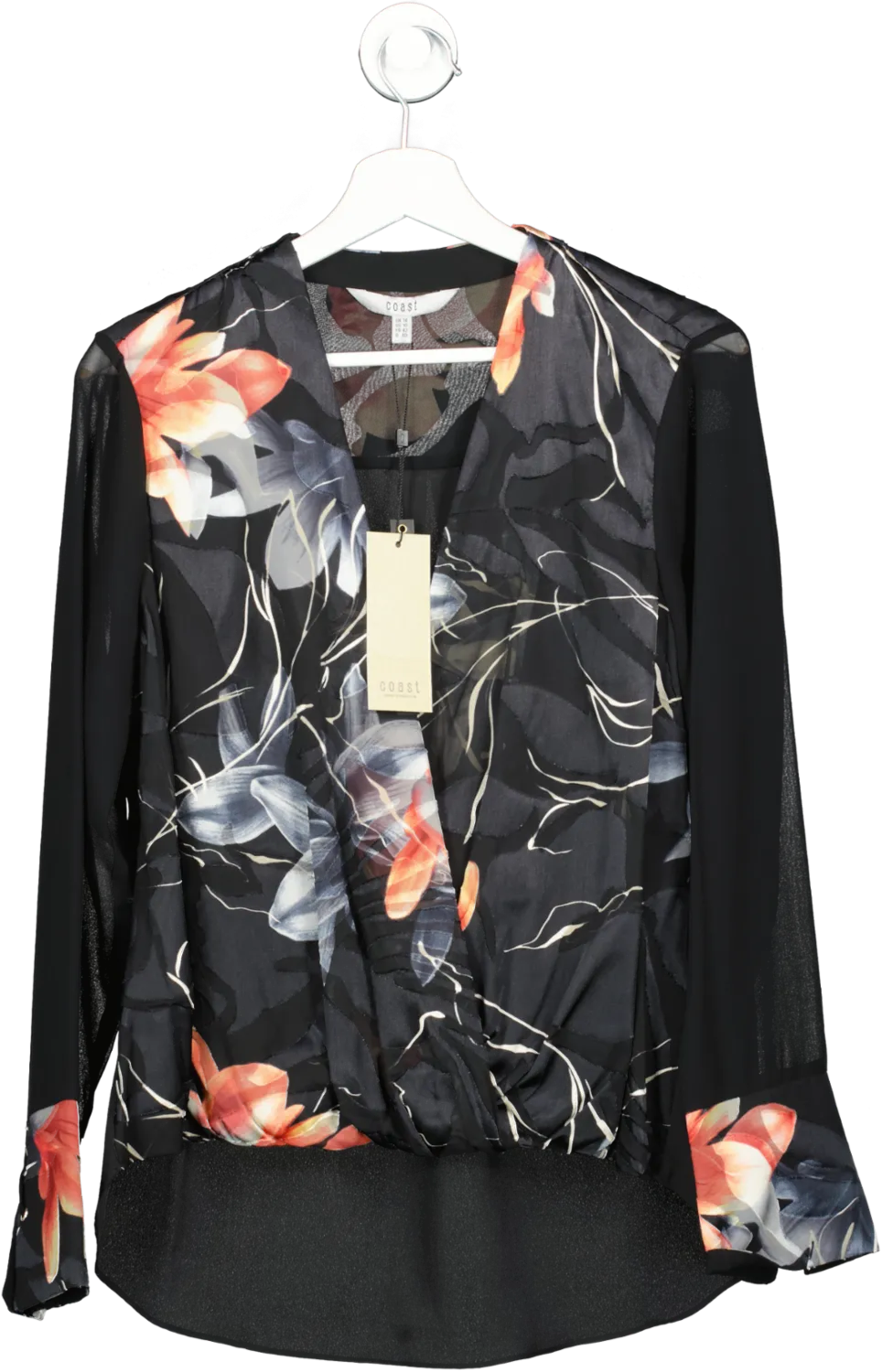 Coast Black Floral Chiffon Layered Wrap Blouse BNWT UK 16