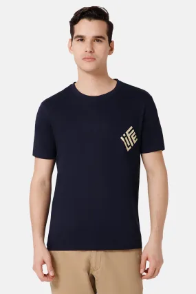 Enhance Printed Crew Neck Men's Casual T-Shirts - Navy - TS25