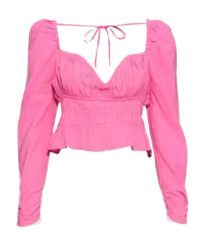 Free People Pink Ruched Blouse With Structured Sweetheart Neckline UK XS