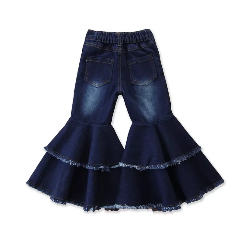 GIRLS FLARE JEANS WITH THICK DOUBLE-LAYERED RUFFLES