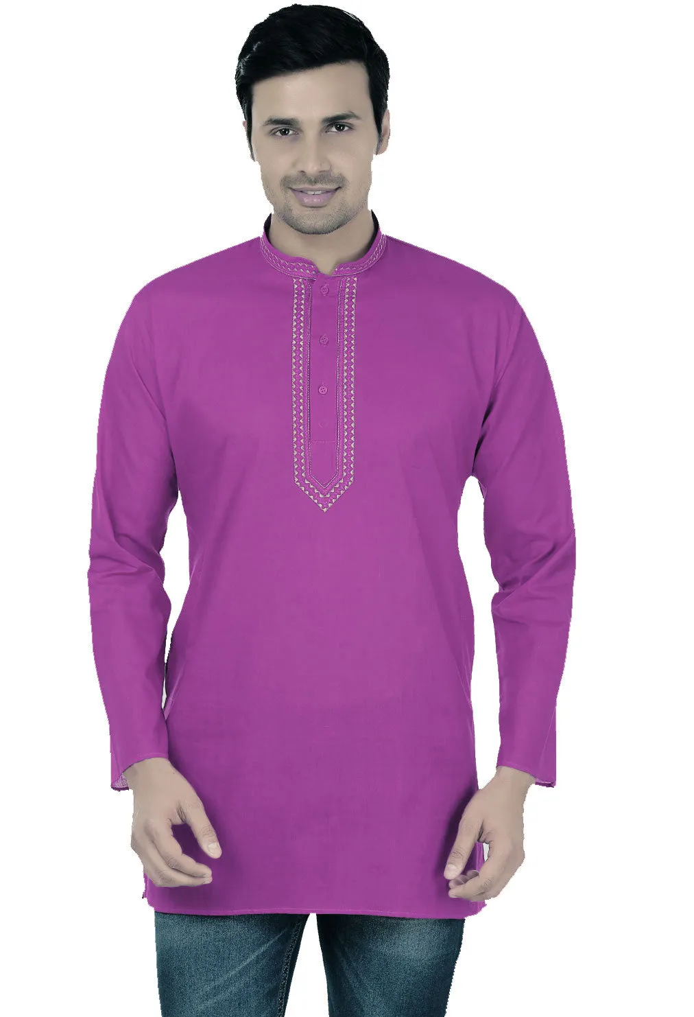 India Clothing Cotton Short Kurta Shirt for Men (Purple)