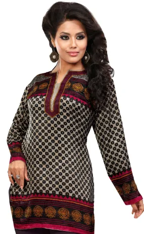 India Tunic Top Short Kurti Women's Printed Indian Clothing (Magenta)