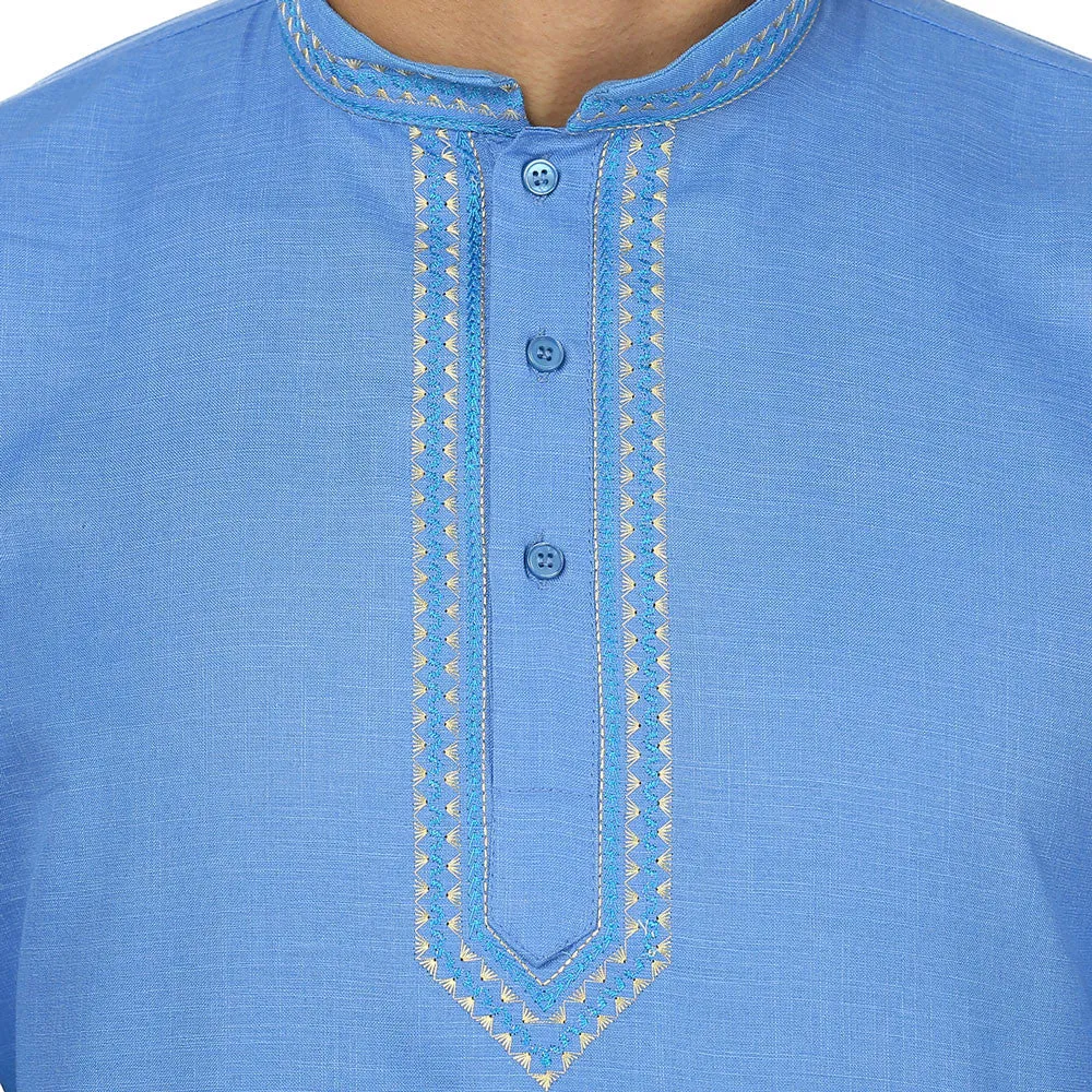 Indian Clothing Embroidered Cotton Short Kurta for Men (Blue)