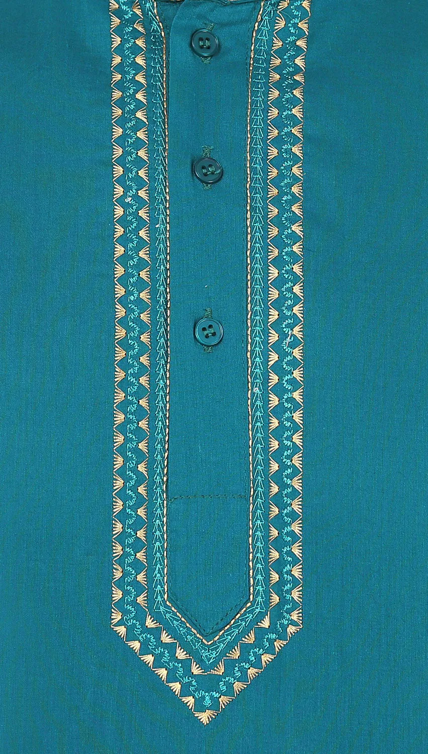 Indian Clothing Embroidered Cotton Short Kurta for Men (Blue)