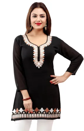 Indian Clothing Embroidered Kurti Women's Blouse (Black)