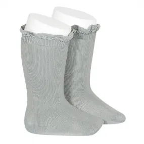 Knee socks with lace edging socks DRY GREEN