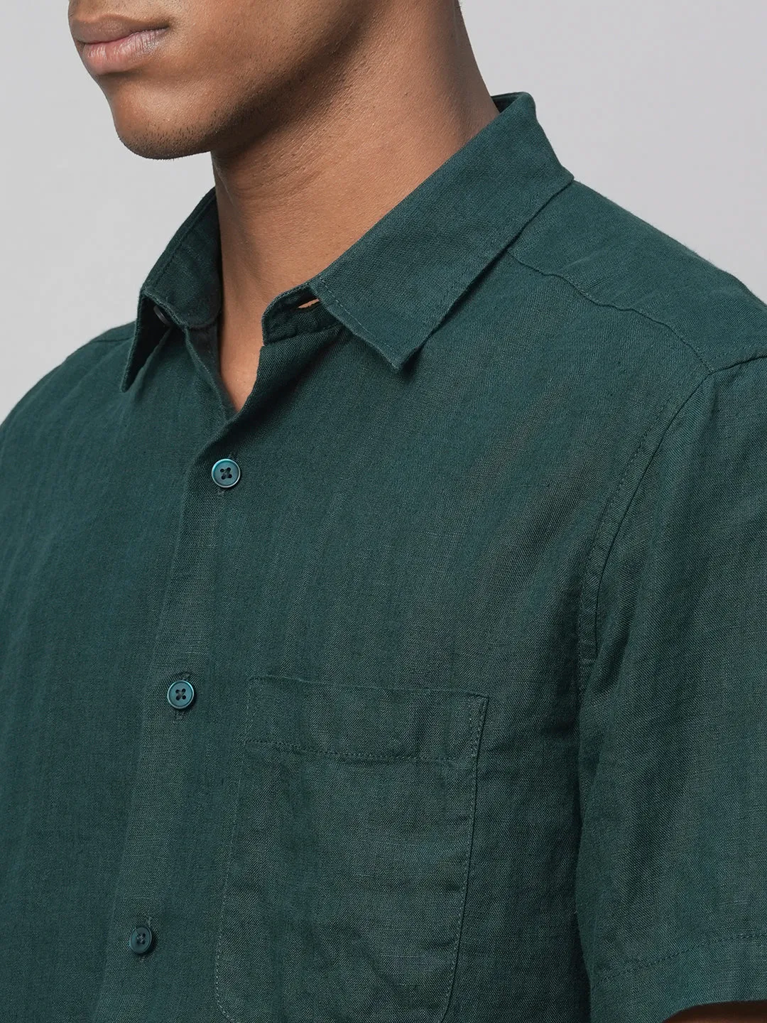 Men's Darkgreen 100% Linen Regular Fit Shirts