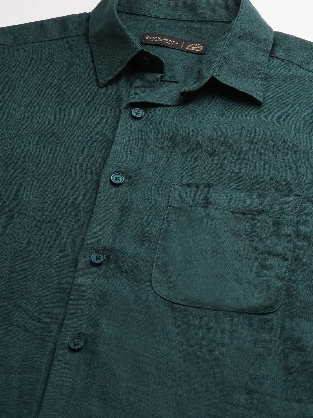 Men's Darkgreen 100% Linen Regular Fit Shirts