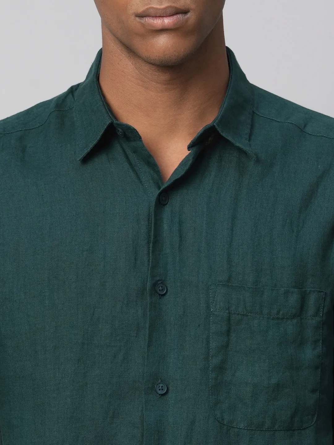 Men's Darkgreen 100% Linen Regular Fit Shirts