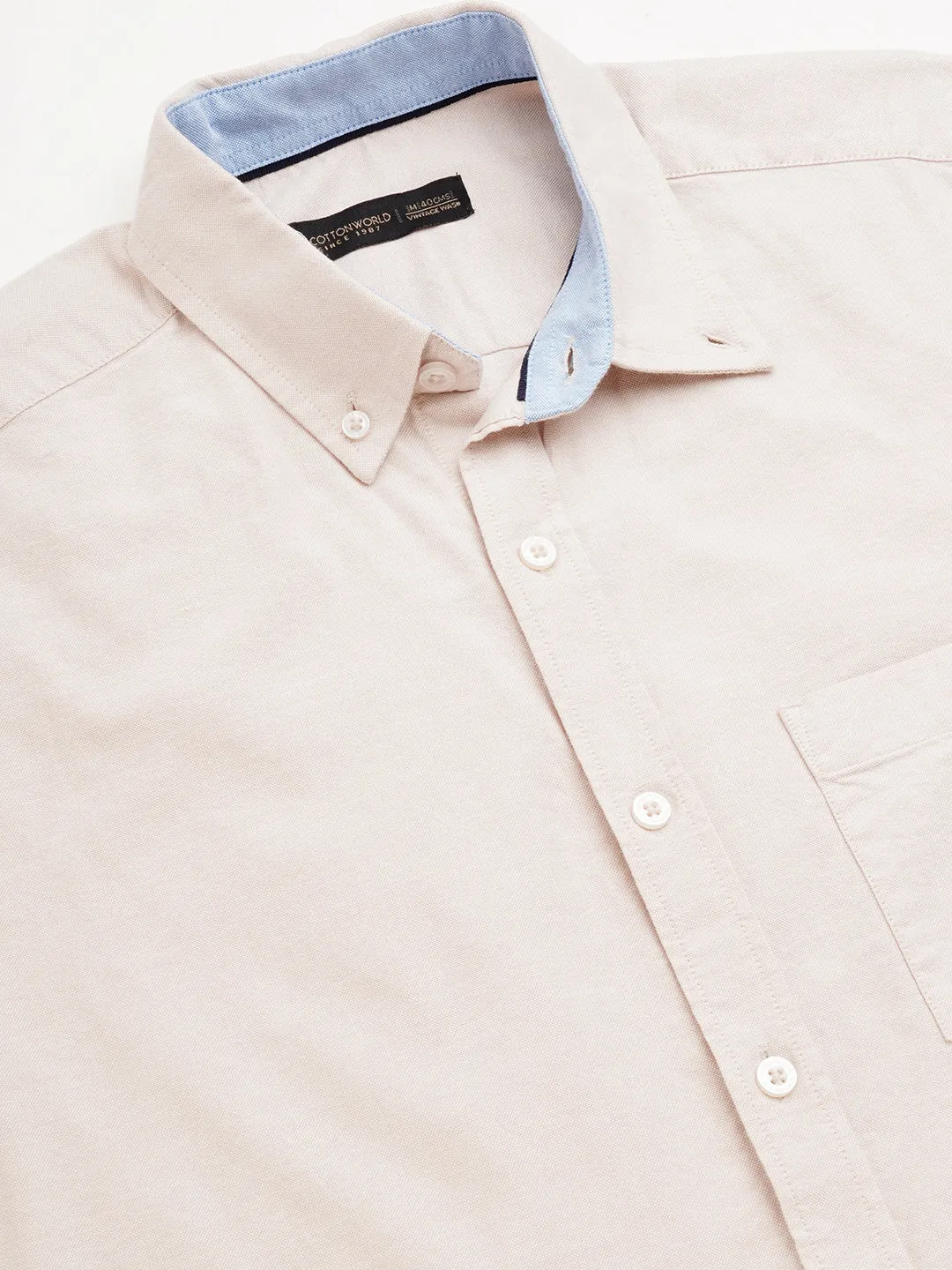 Men's Khaki Oxford Cotton Regular Fit Shirts