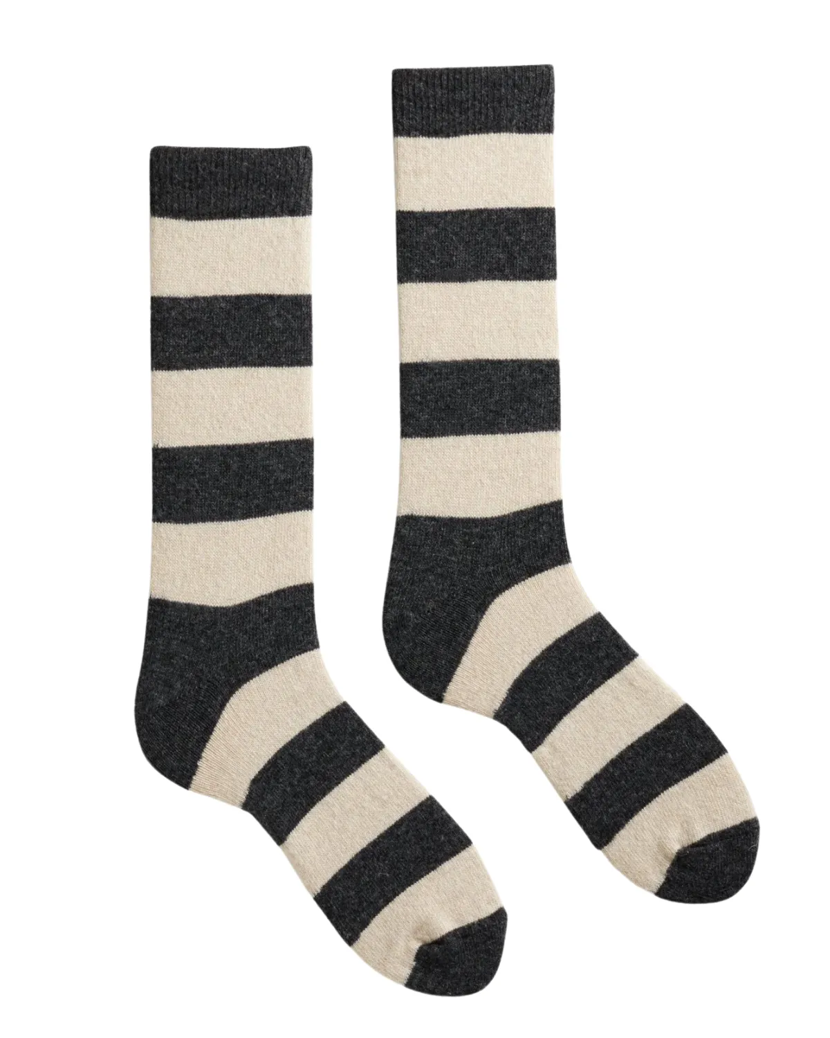 Men's Rugby Stripe Wool Cashmere Crew Socks (Charcoal)