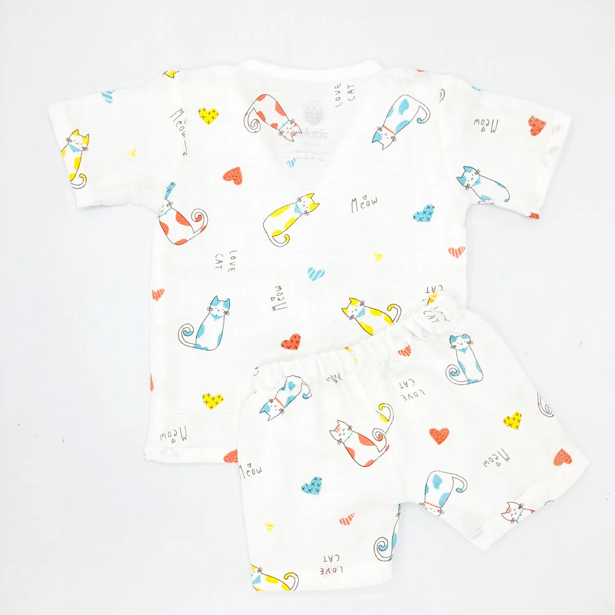 Muslin Jabla Co Ord Set, Jabla Shorts - 100% Cotton -Cat