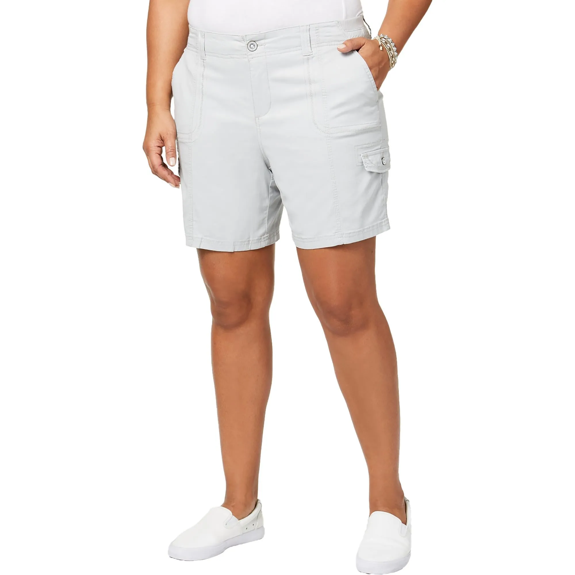 Plus Womens Midi Mid Rise Cargo Shorts