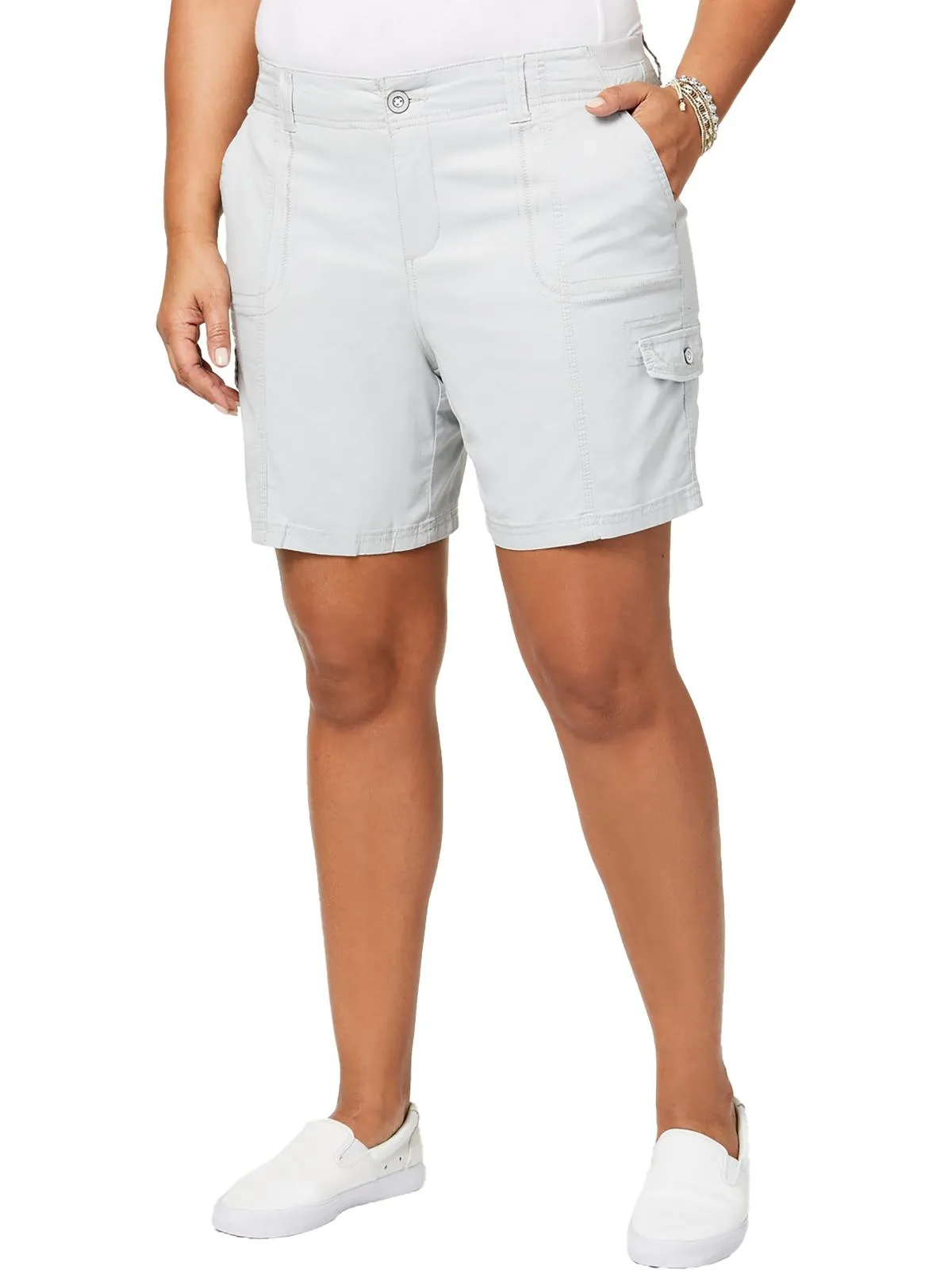 Plus Womens Midi Mid Rise Cargo Shorts