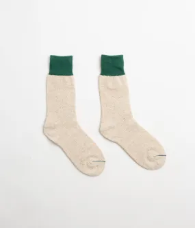 RoToTo Double Face Crew Socks - Green / Mid Beige