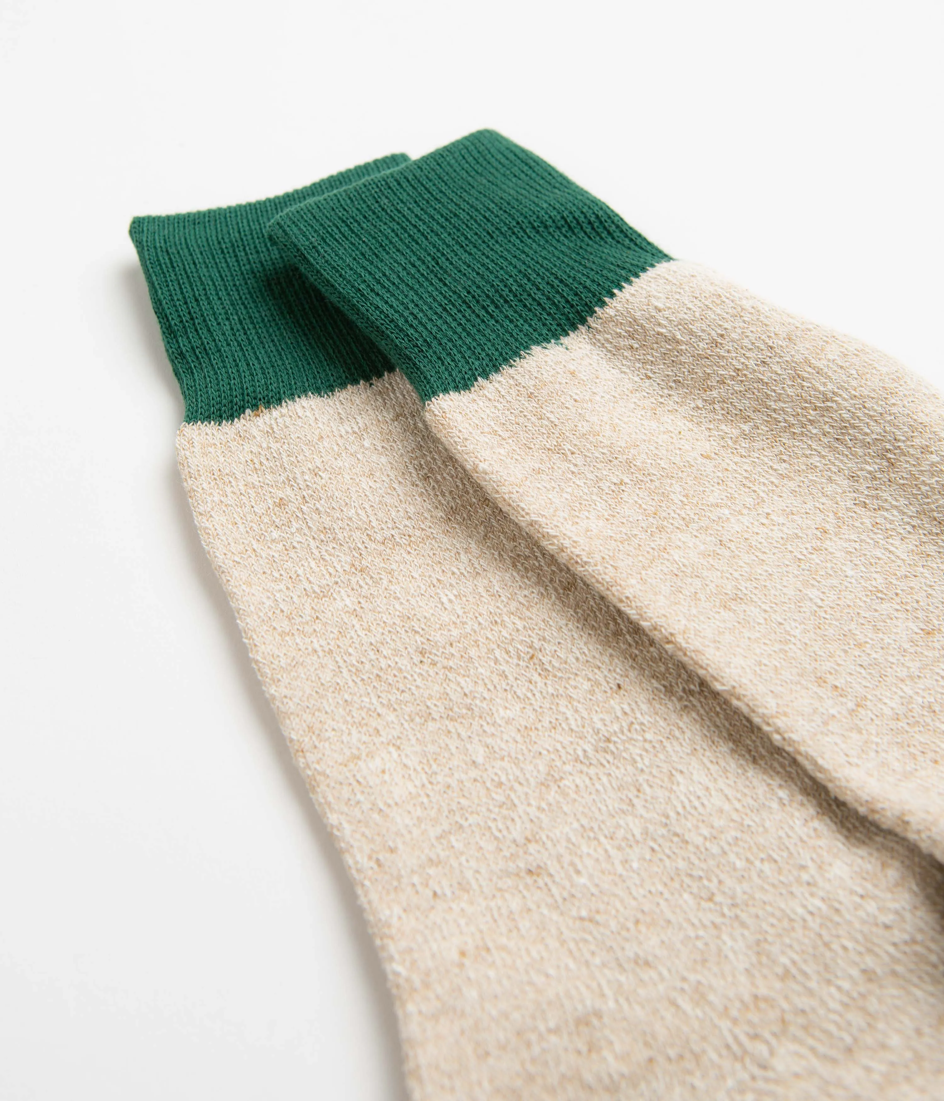 RoToTo Double Face Crew Socks - Green / Mid Beige