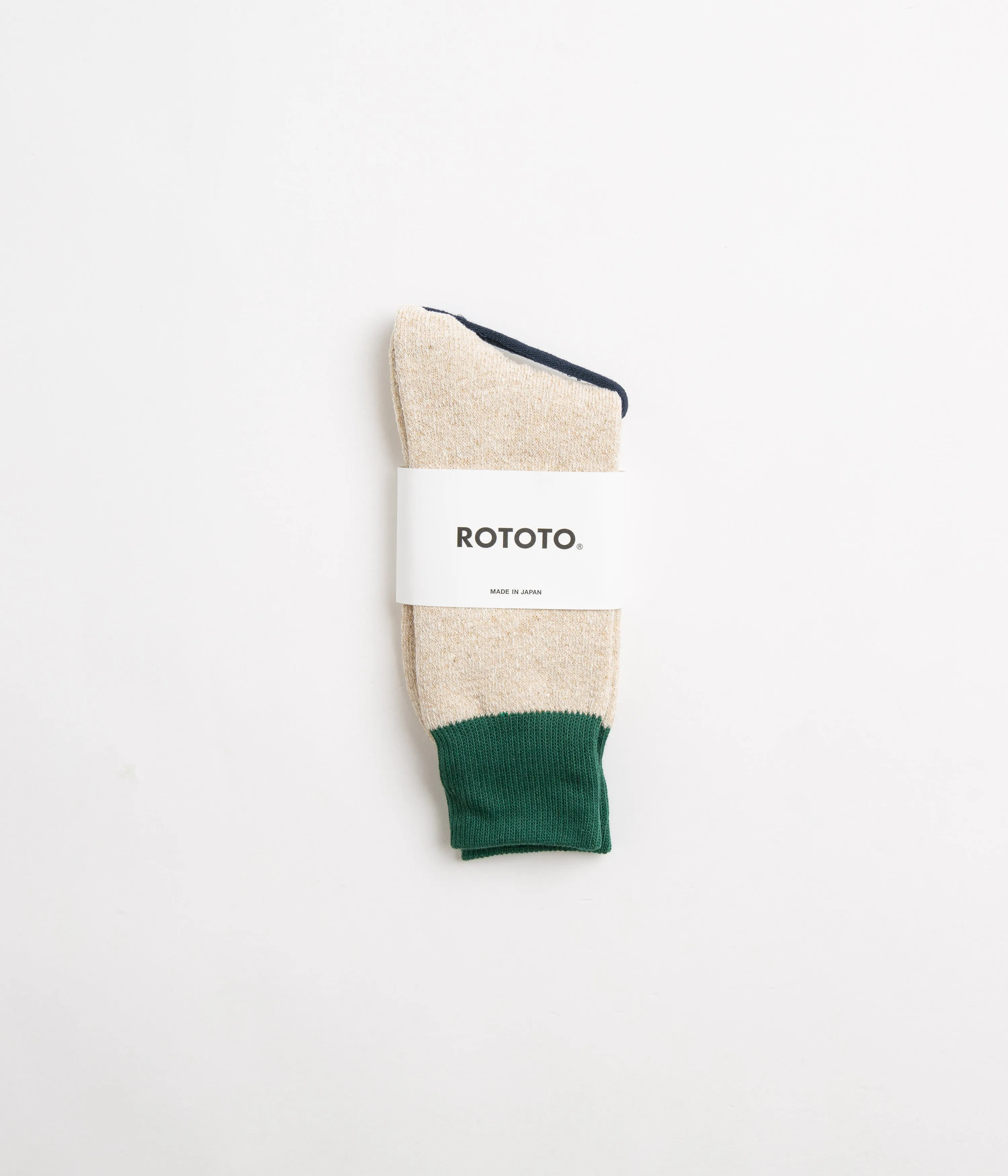 RoToTo Double Face Crew Socks - Green / Mid Beige