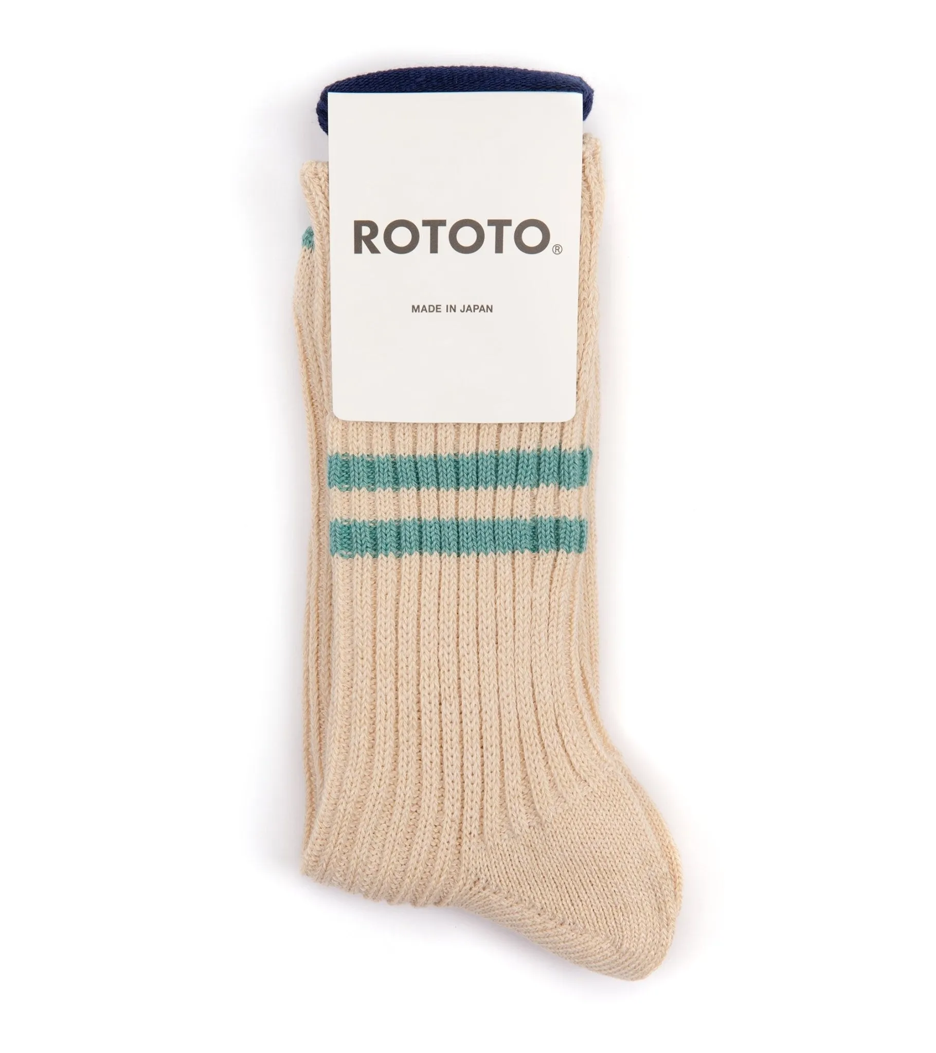 RoToTo Hemp Organic Cotton Stripe Socks: White Sand/Turquoise