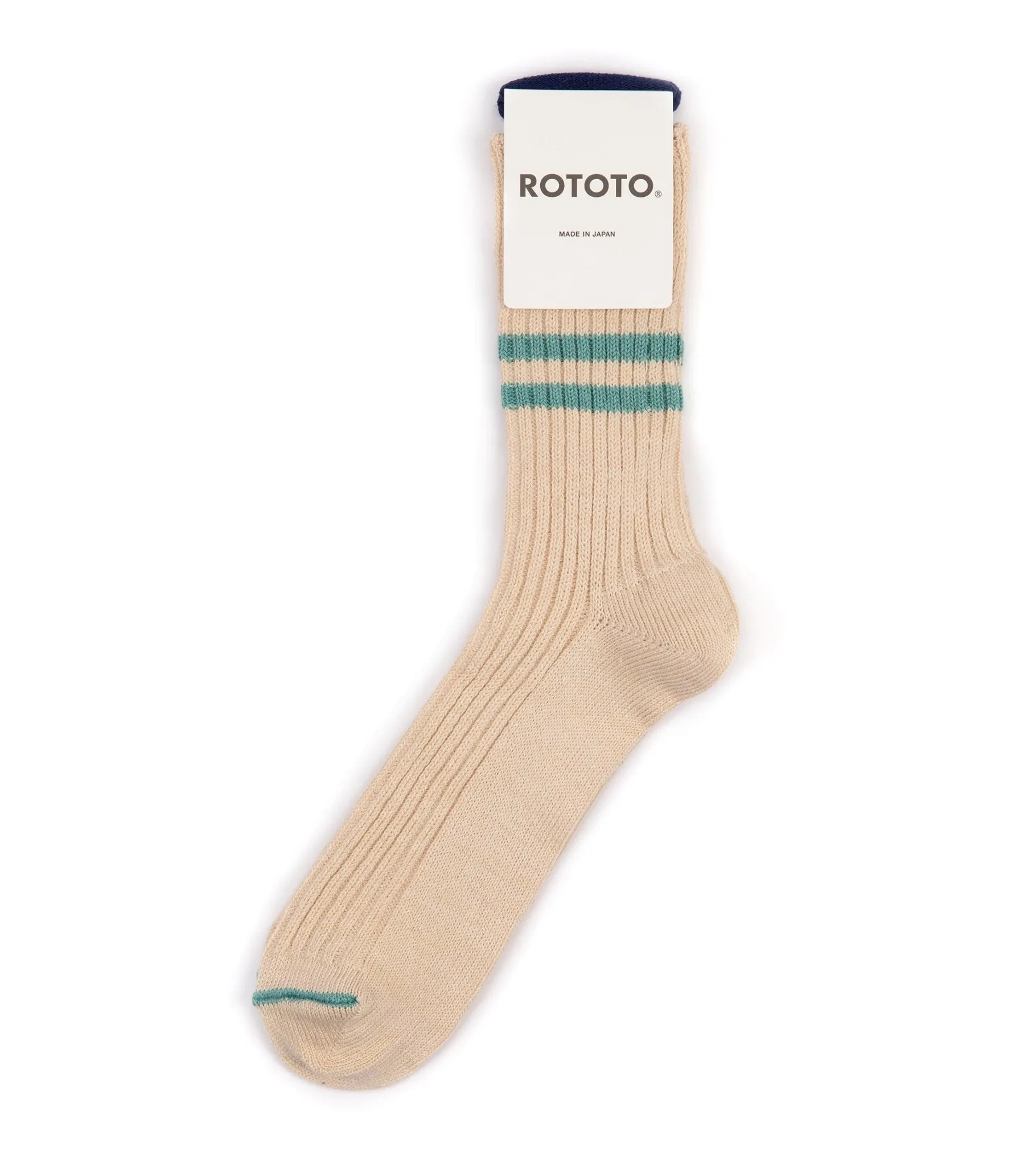 RoToTo Hemp Organic Cotton Stripe Socks: White Sand/Turquoise