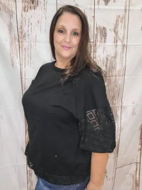 Solid Knit and Pattern Sheer Mixed Loose Top