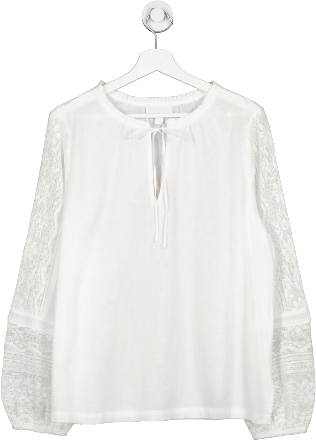 The White Company White Lace Insert Organic Cotton Blouse UK 16