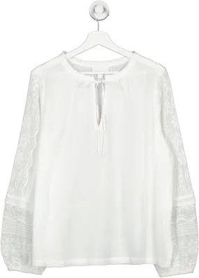 The White Company White Lace Insert Organic Cotton Blouse UK 16