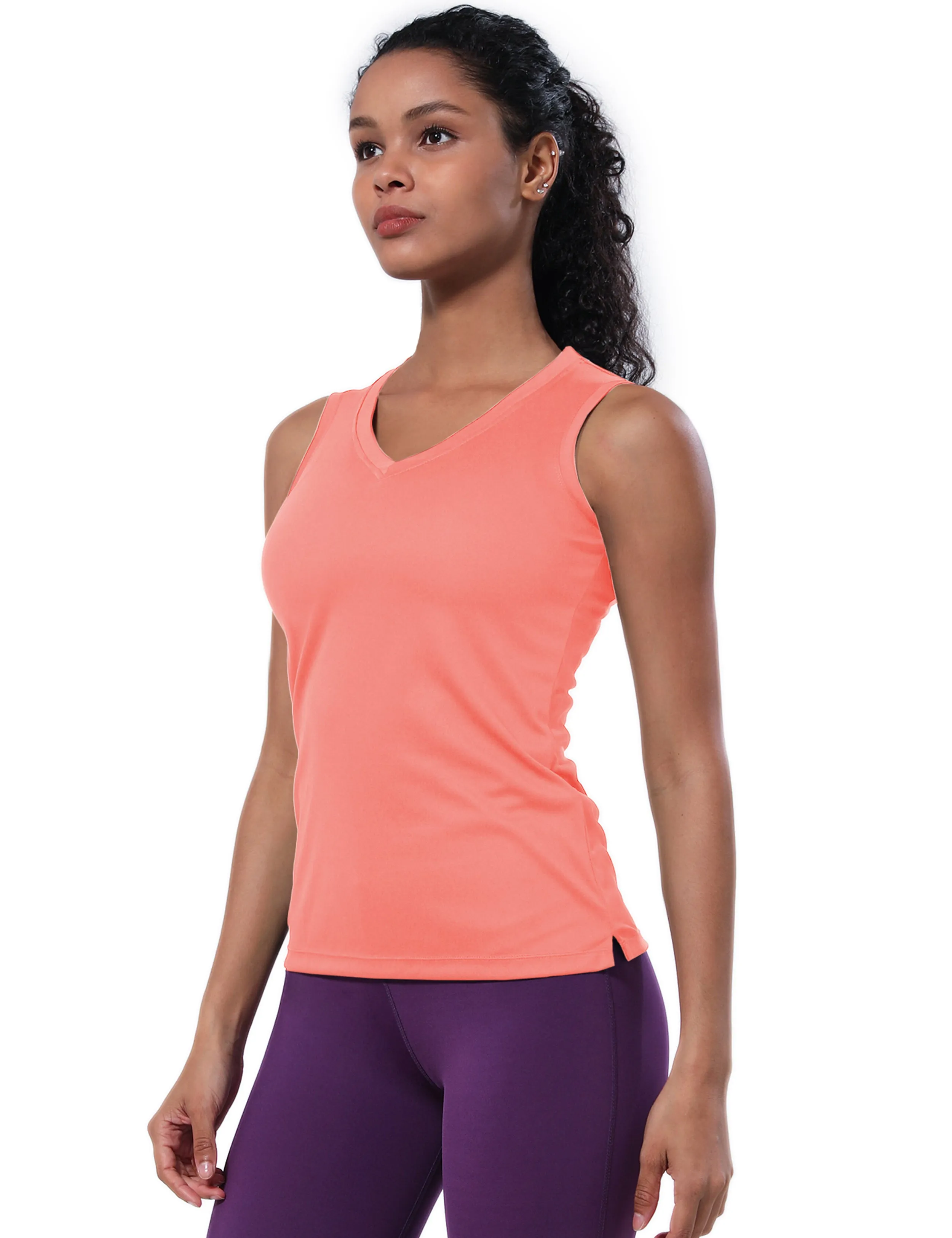 V Neck Sleeveless Athletic Shirts coral