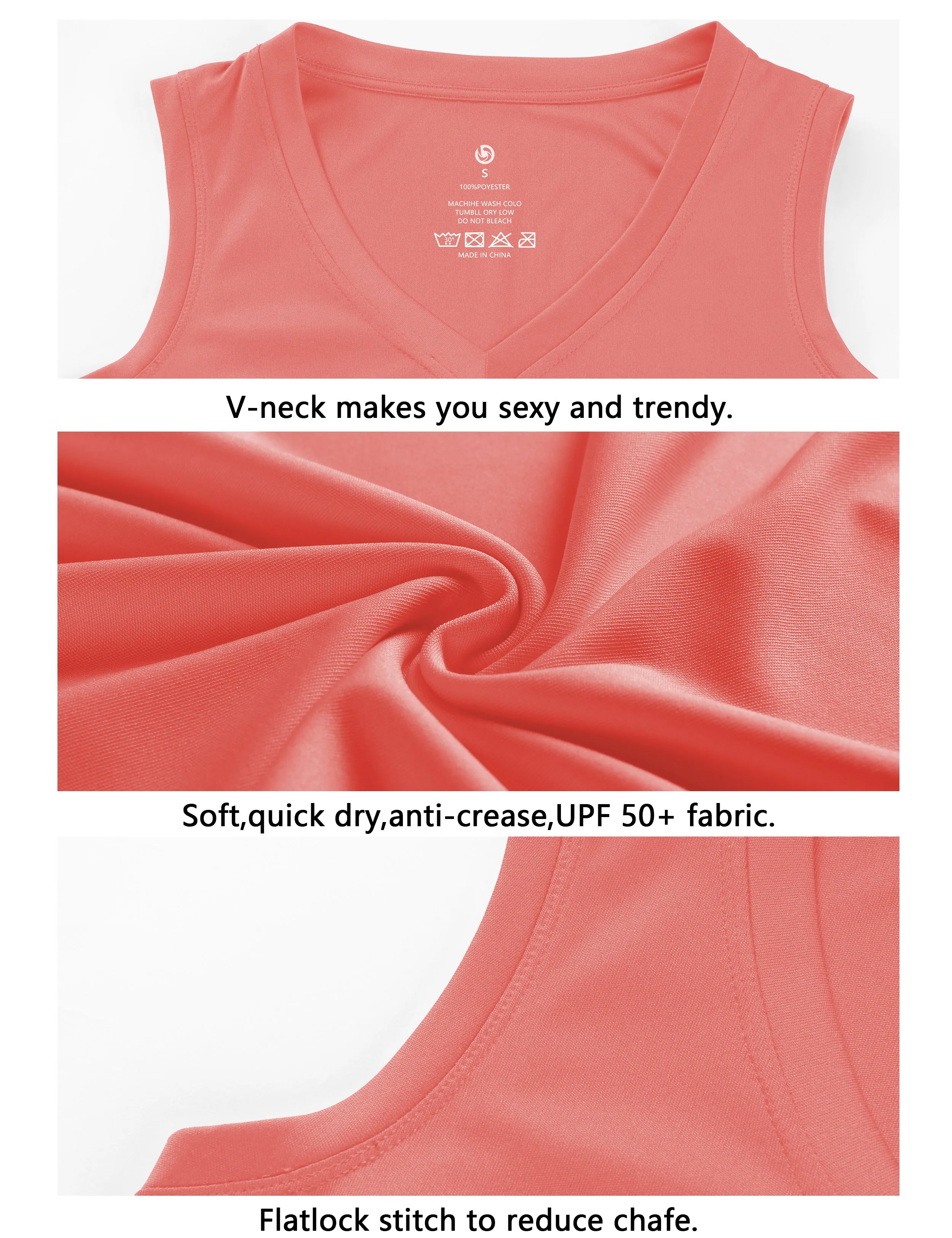 V Neck Sleeveless Athletic Shirts coral