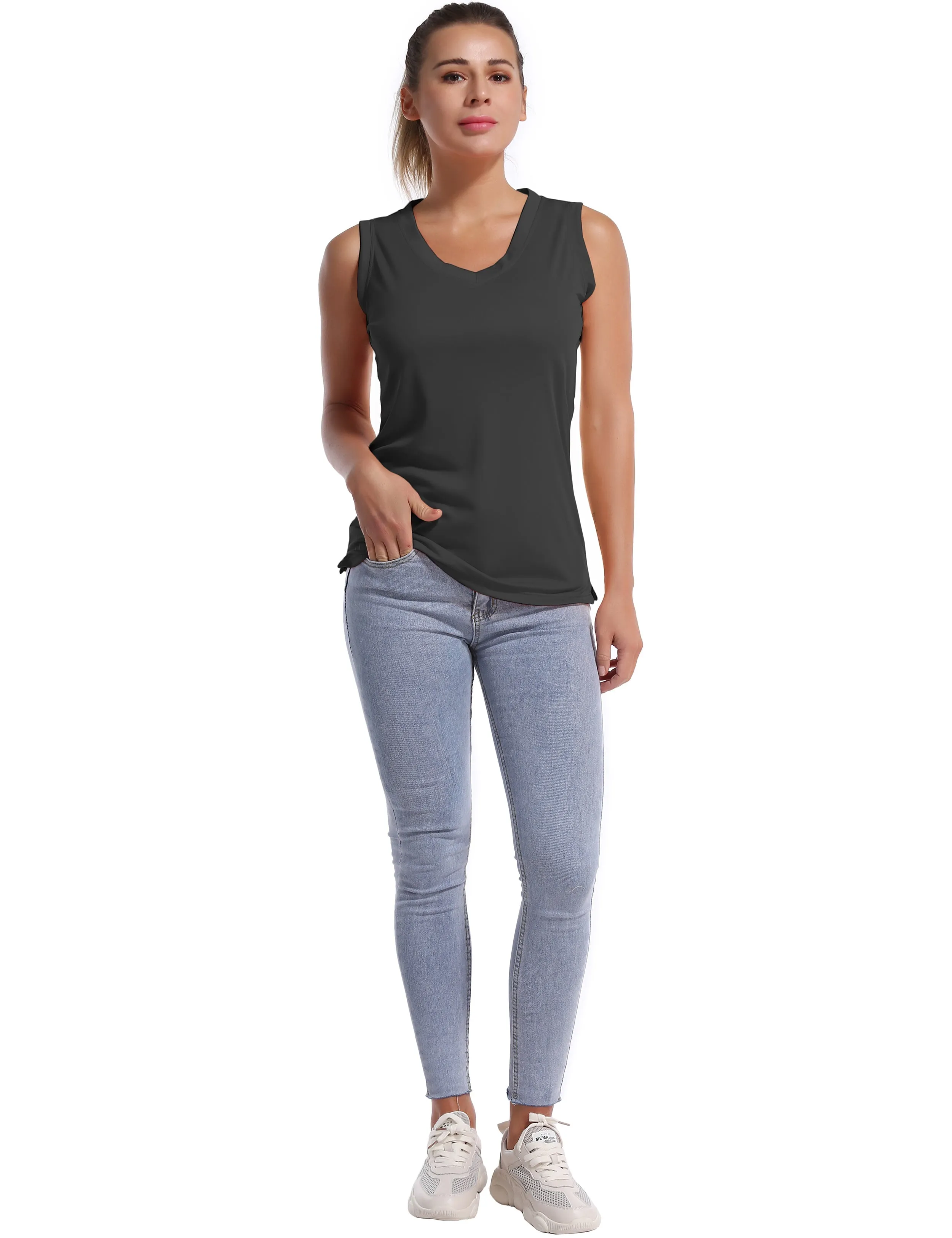 V Neck Sleeveless Athletic Shirts shadowcharcoal_yogastudio