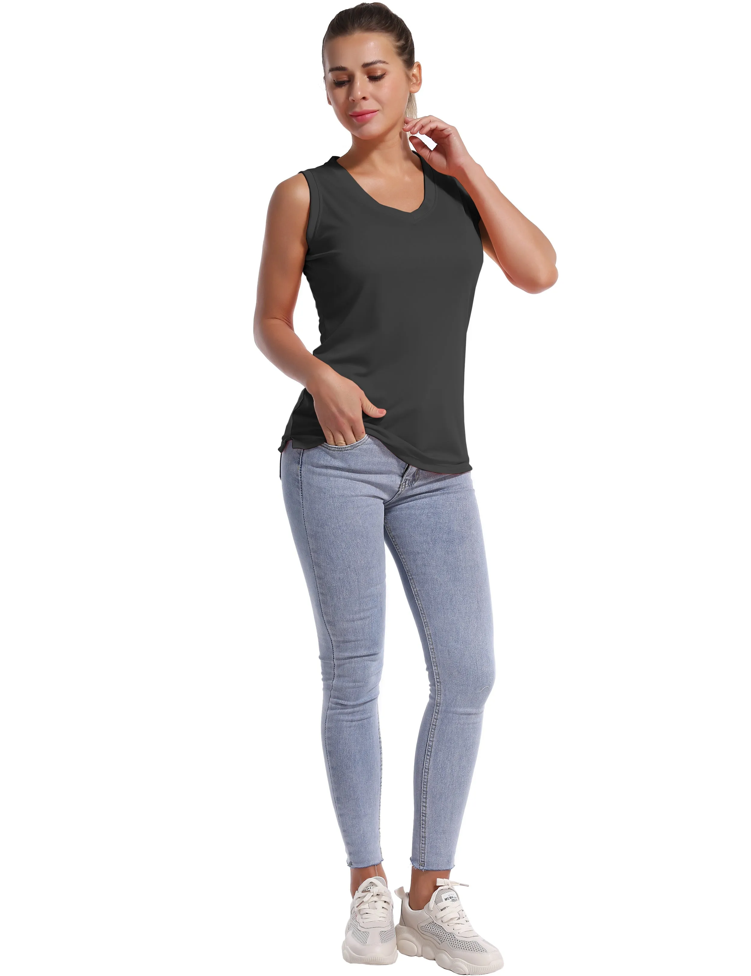 V Neck Sleeveless Athletic Shirts shadowcharcoal_yogastudio